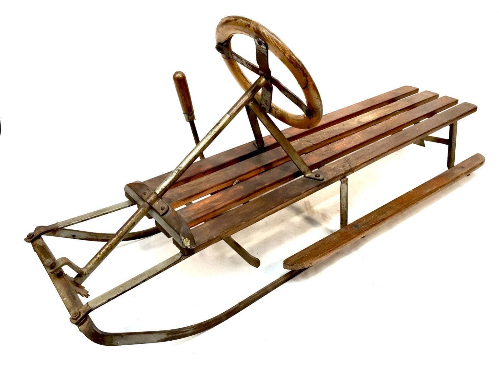 Antique 1940s Childs Wooden Sleigh / Sledge / Vintage Toy / 20th Century photo for sale