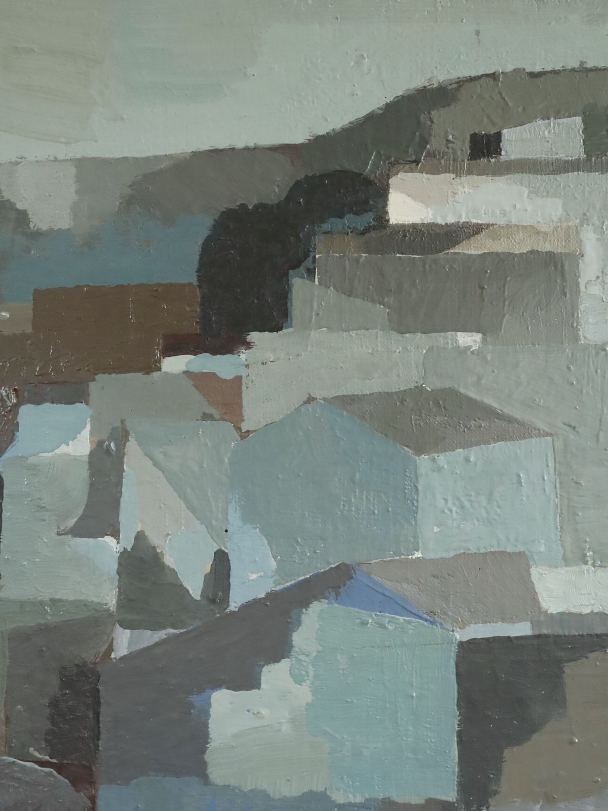 Urban Blocks  Oil Painting, Mid 20th Century photo vintage