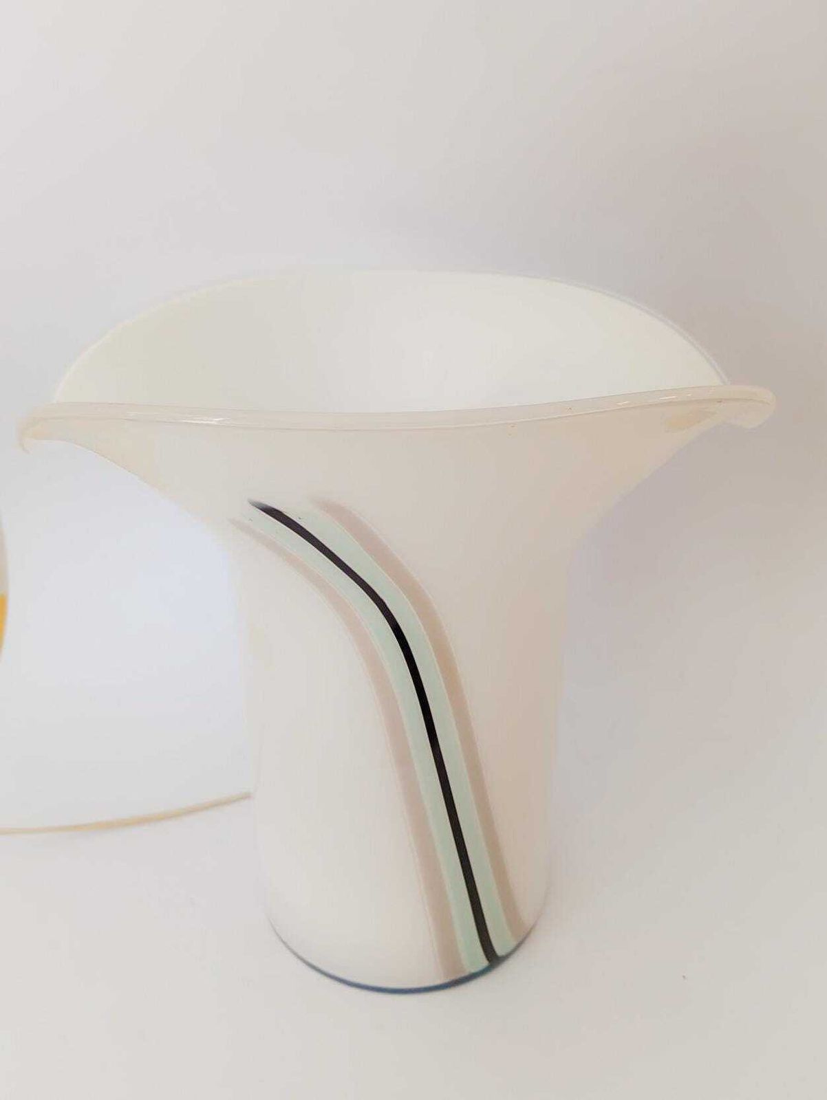 Veart Calla Table Lamp In White Murano Glass Vintage Design With Bands photo for sale