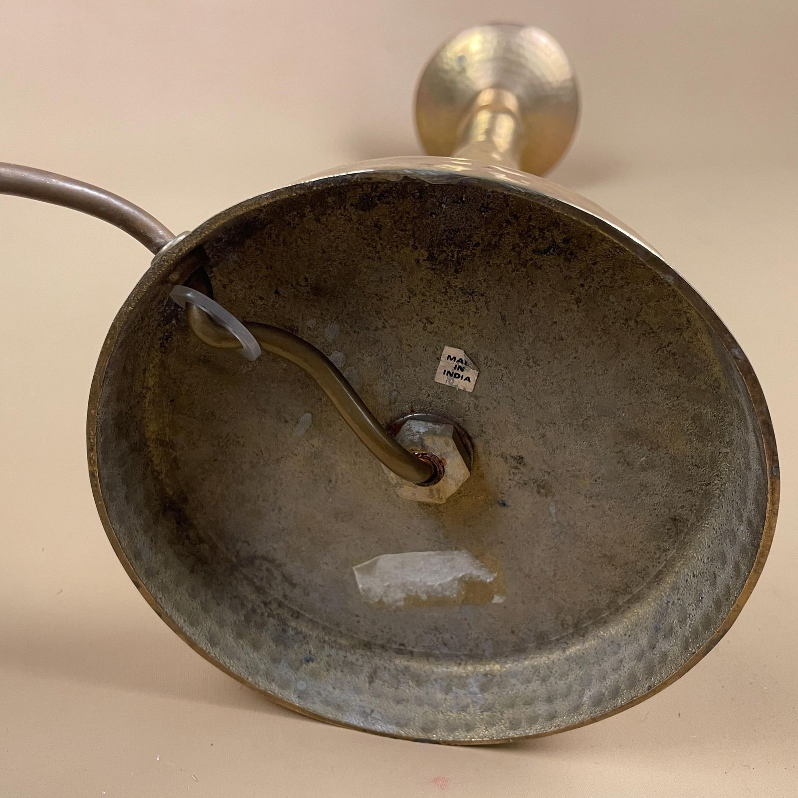 Antique Metal Gold Brass Indian Lamp Light Hammered Handmade Patterned Asian Vintage Round Vintage Vase Pattern Bedside Side Desk Tall photo vintage