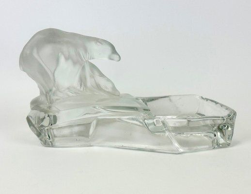 Art Deco Glass Polar Bear Ashtray By Karel Zentner For Glasswork Libochovice, 1930s