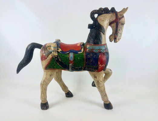 Carved Hand Painted Wooden Horse, 19th Century