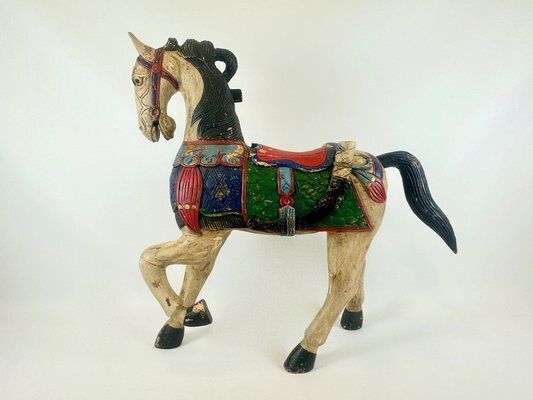 Carved Hand Painted Wooden Horse, 19th Century photo furniture