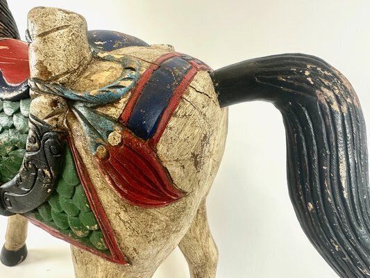 1389.0 Carved Hand Painted Wooden Horse, 19th Century photo