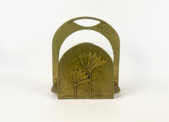 Brutalist Brass Magazine Rack With Floral Elements, 1970s photo 800.0