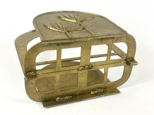 Brutalist Brass Magazine Rack With Floral Elements, 1970s photo vinterior