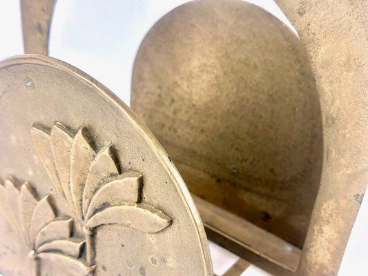 Home Decor Brutalist Brass Magazine Rack With Floral Elements, 1970s photo