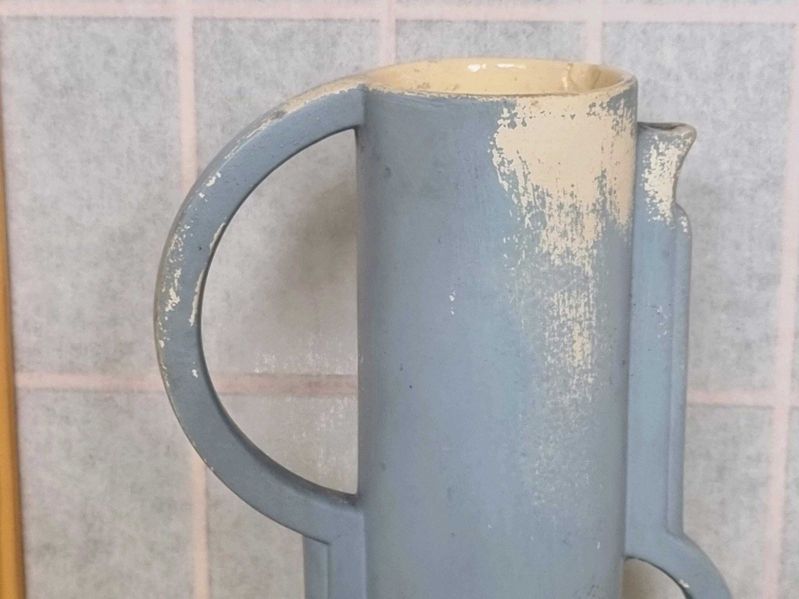photo furniture Art Deco Plaster Jug | Continental Design | Stylized Handle Spout | Circular Stepped Base | Vintage Blue Green Pottery | Classic Period