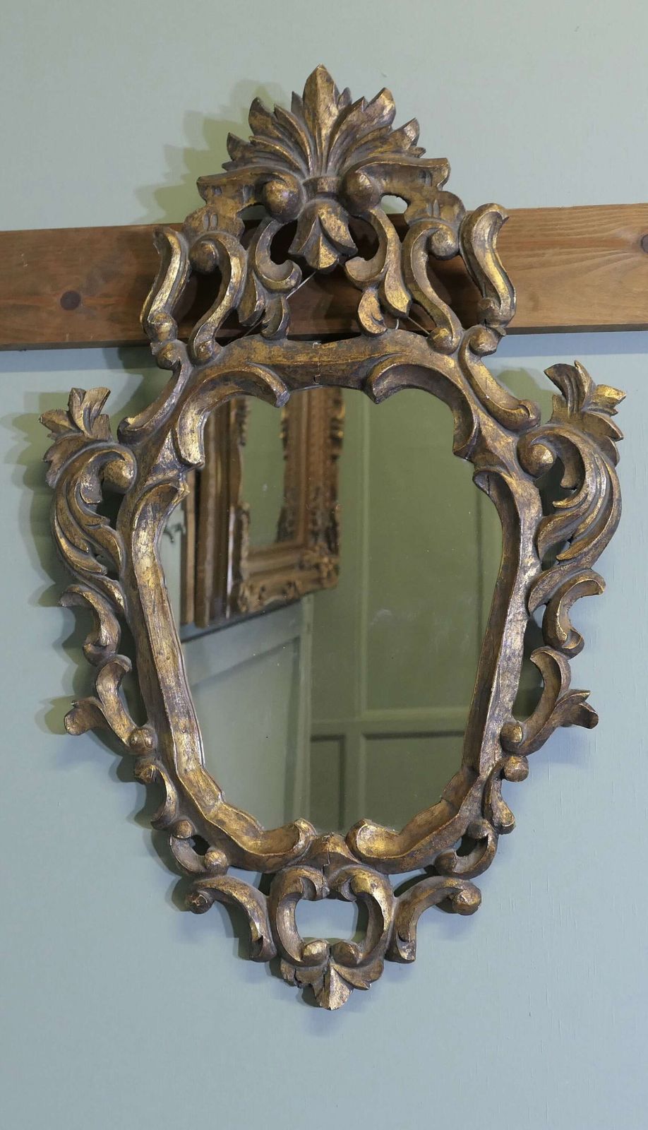 Attractive Baroque Style Small Gilt Wall Mirror The Mirror Has An Unusual Shape, It Has A photo for sale