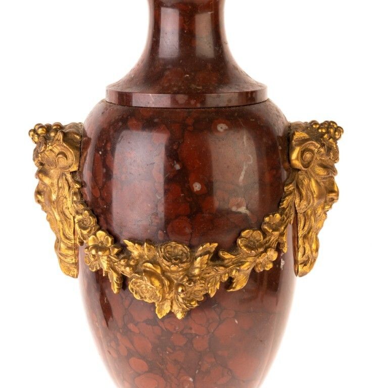 Antique French Pair Of Rouge Marble & Bronze Satyrs Table Lamps photo 795.0