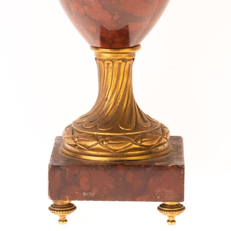 Antique French Pair Of Rouge Marble & Bronze Satyrs Table Lamps photo buy