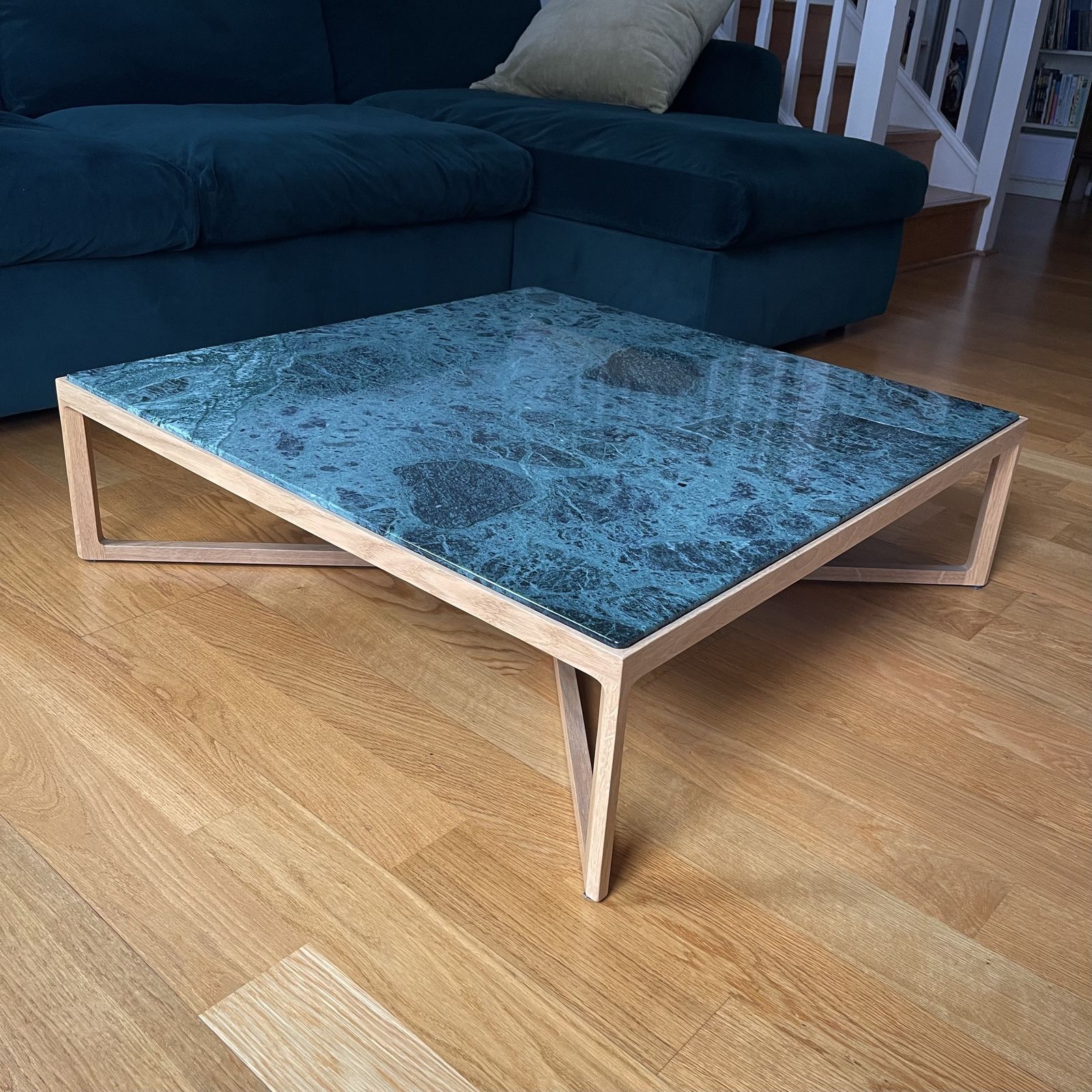 Knoll Krusin Coffee Table   Natural Oak Base With Verdi Alpi Marble Top photo vintage