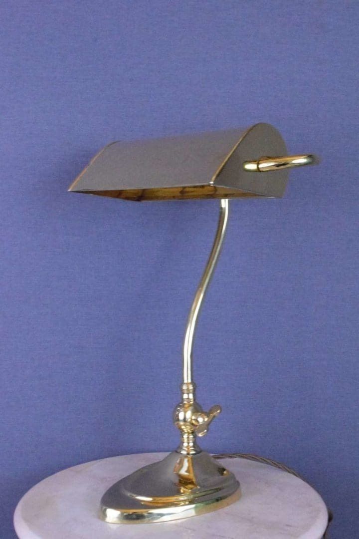 Large Polished Brass Banker Lamp photo Lighting