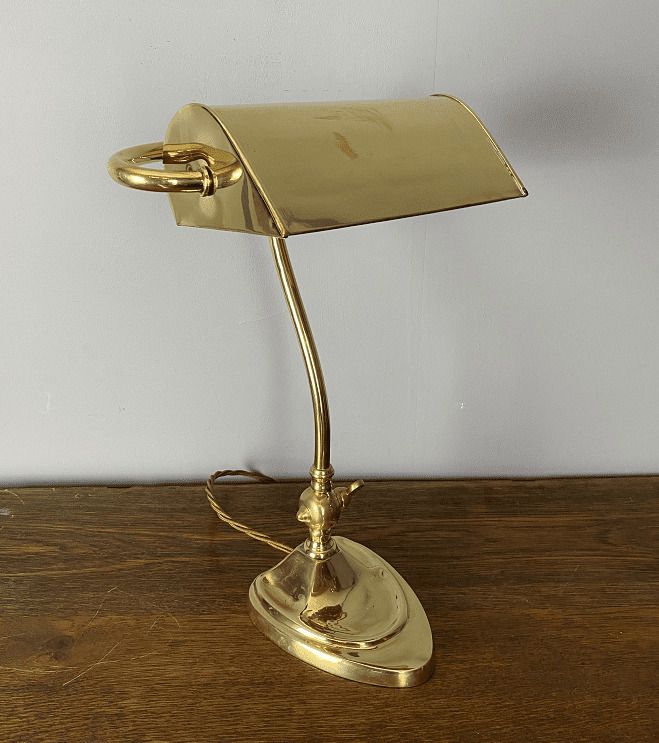 Large Polished Brass Banker Lamp photo 225.0
