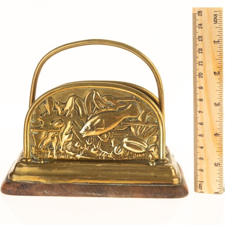 Antique Arts & Crafts Brass Desk Fish Letter Rack photo Home Decor