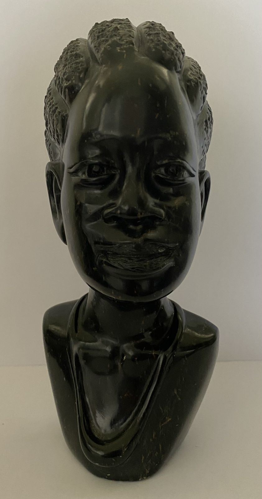 149.0 Joel Masoka, Original Hand Carved African Female Bust/Shona Statue, Signed photo