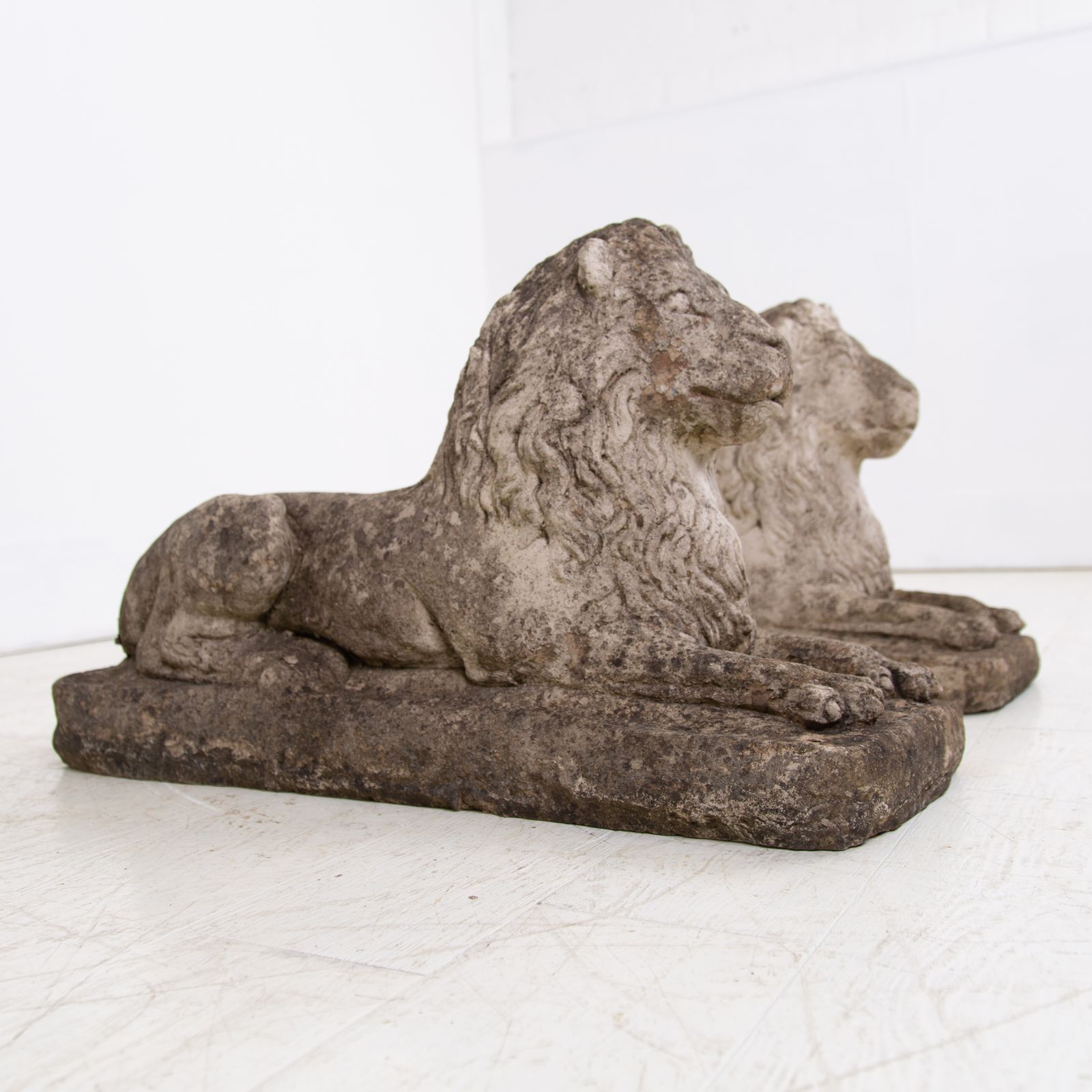 Pair Of Weathered Recumbent Garden Lions photo furniture
