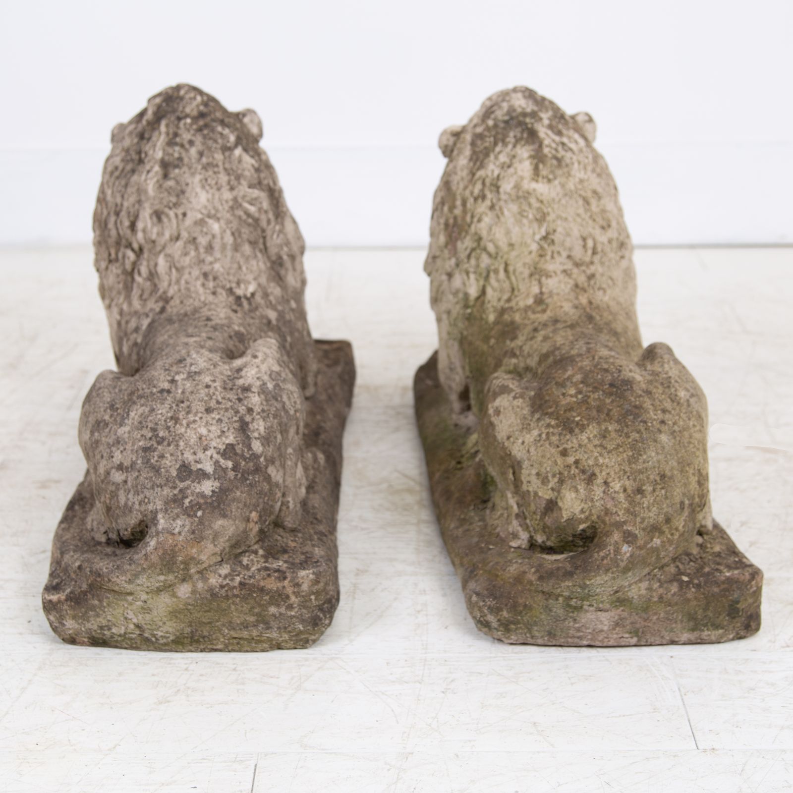 Garden Decor Pair Of Weathered Recumbent Garden Lions photo