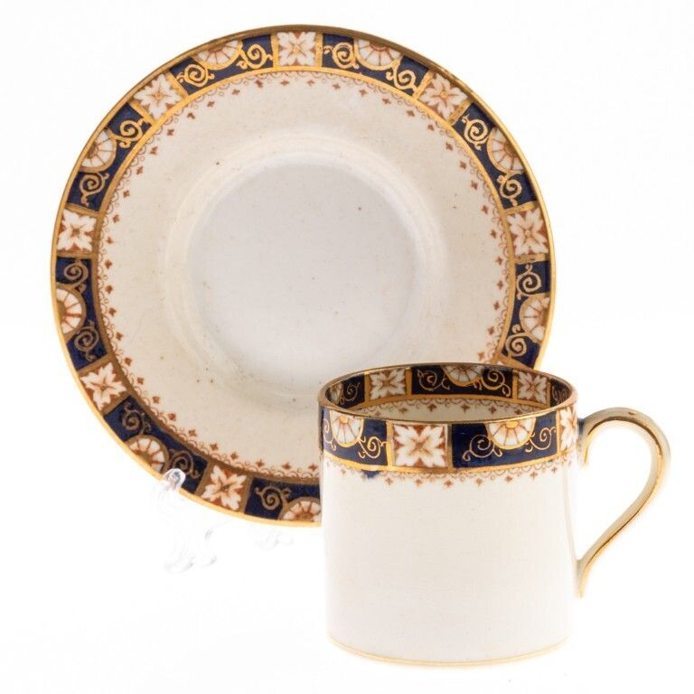 Antique William Lowe Court Porcelain Cup And Saucer With Imari Style Border Ca. 1912