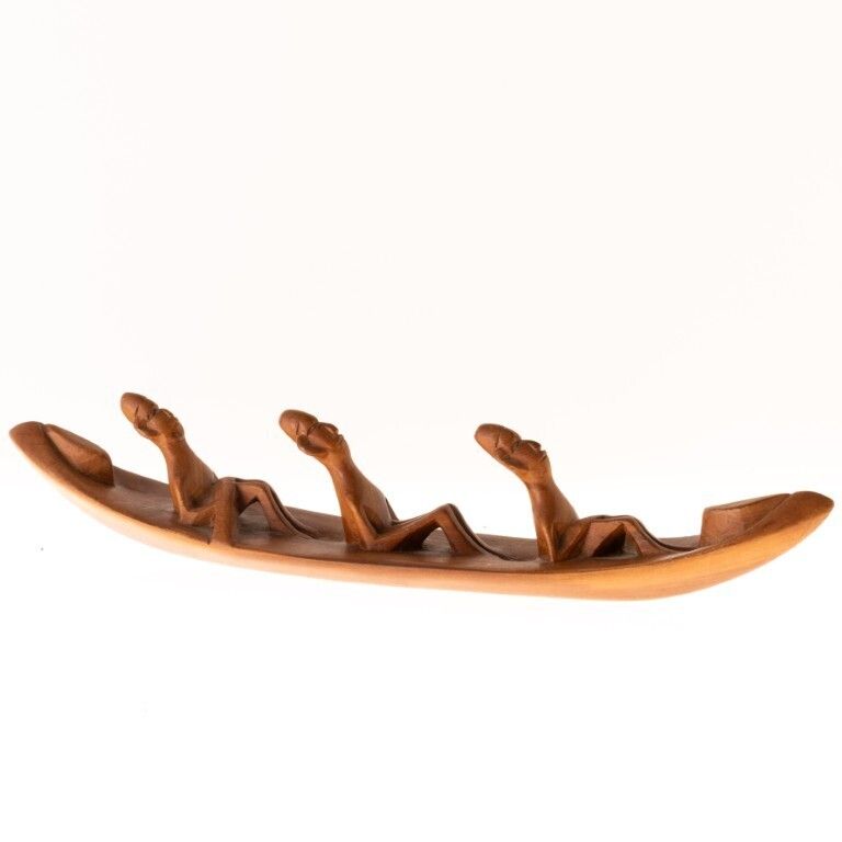 African Ethnographic Carved Wood Boatsmen Sculpture