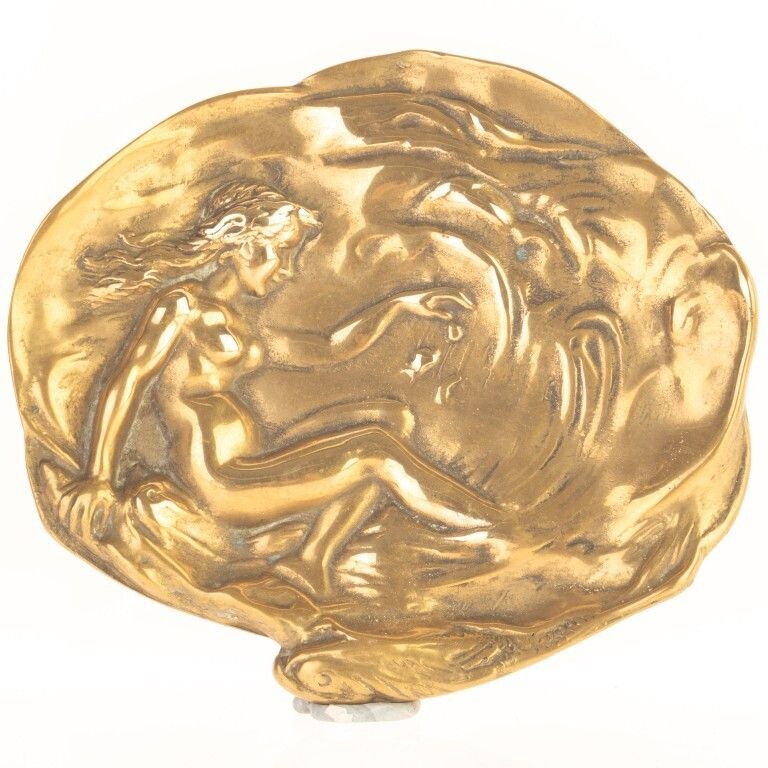 Art Nouveau Brass Nude Ashtray