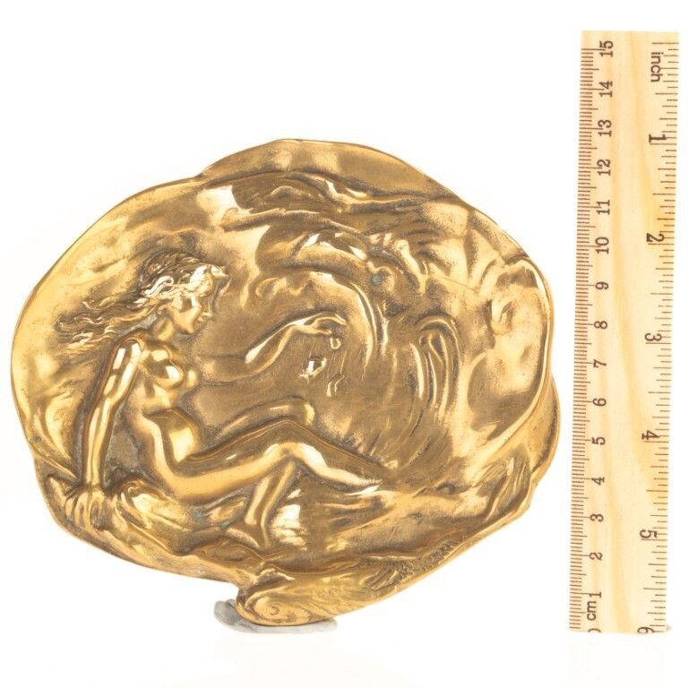 Art Nouveau Brass Nude Ashtray photo for sale
