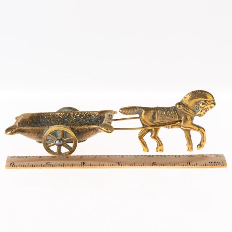 Antique Brass Horse Drawn Cart Figure photo Art