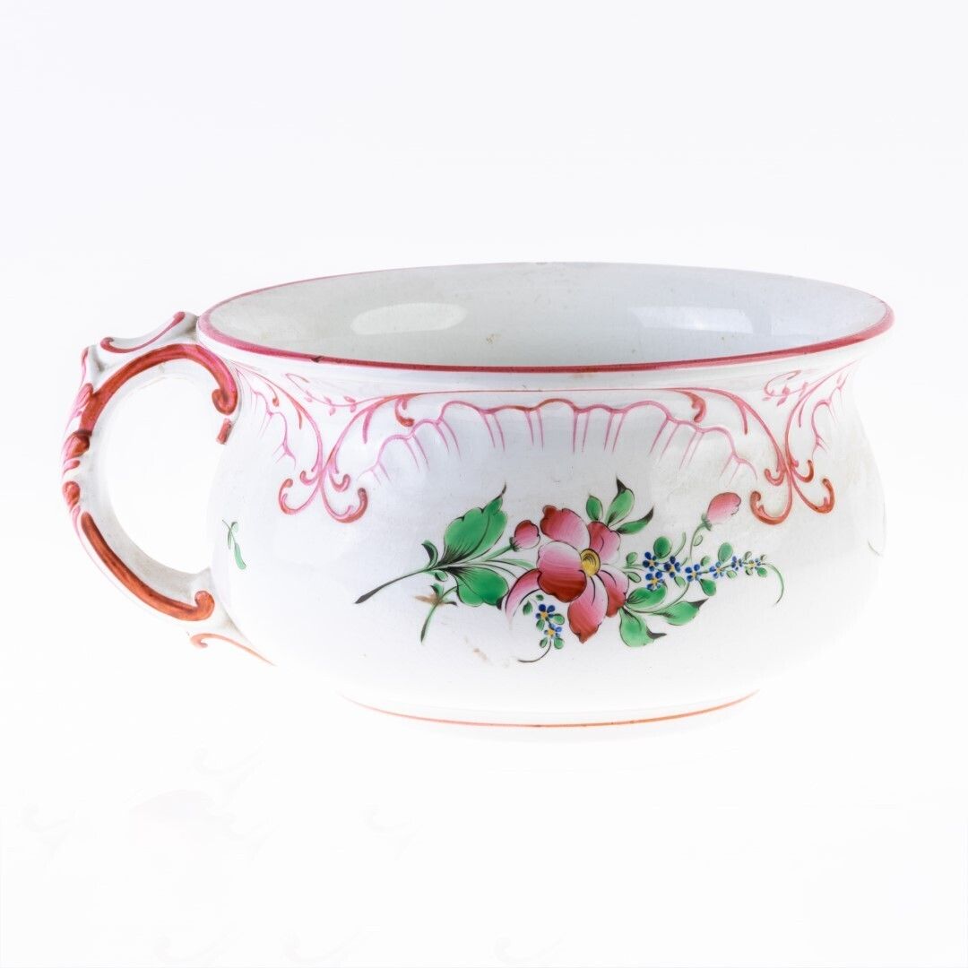 Antique French Opaque Luneville Hand Painted Quimper Faience Earthenware Pottery Chamber Pot