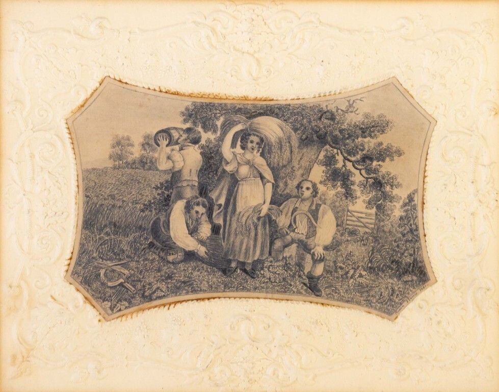 Antique Early Victorian Embossed Paper Figures In A Landscape Signed Susan Harris & Dated 1831 photo furniture