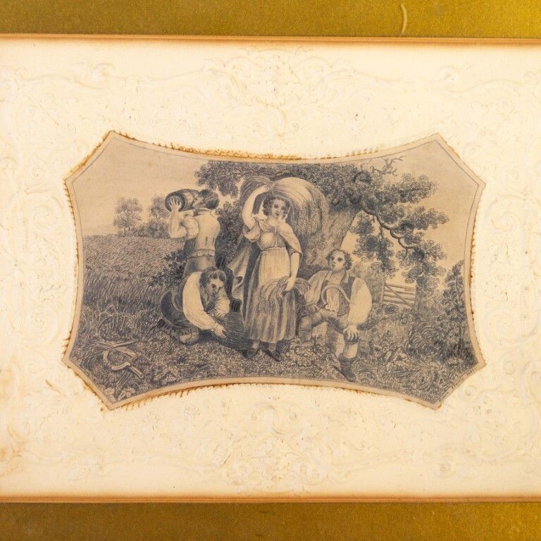 Antique Early Victorian Embossed Paper Figures In A Landscape Signed Susan Harris & Dated 1831 photo for sale