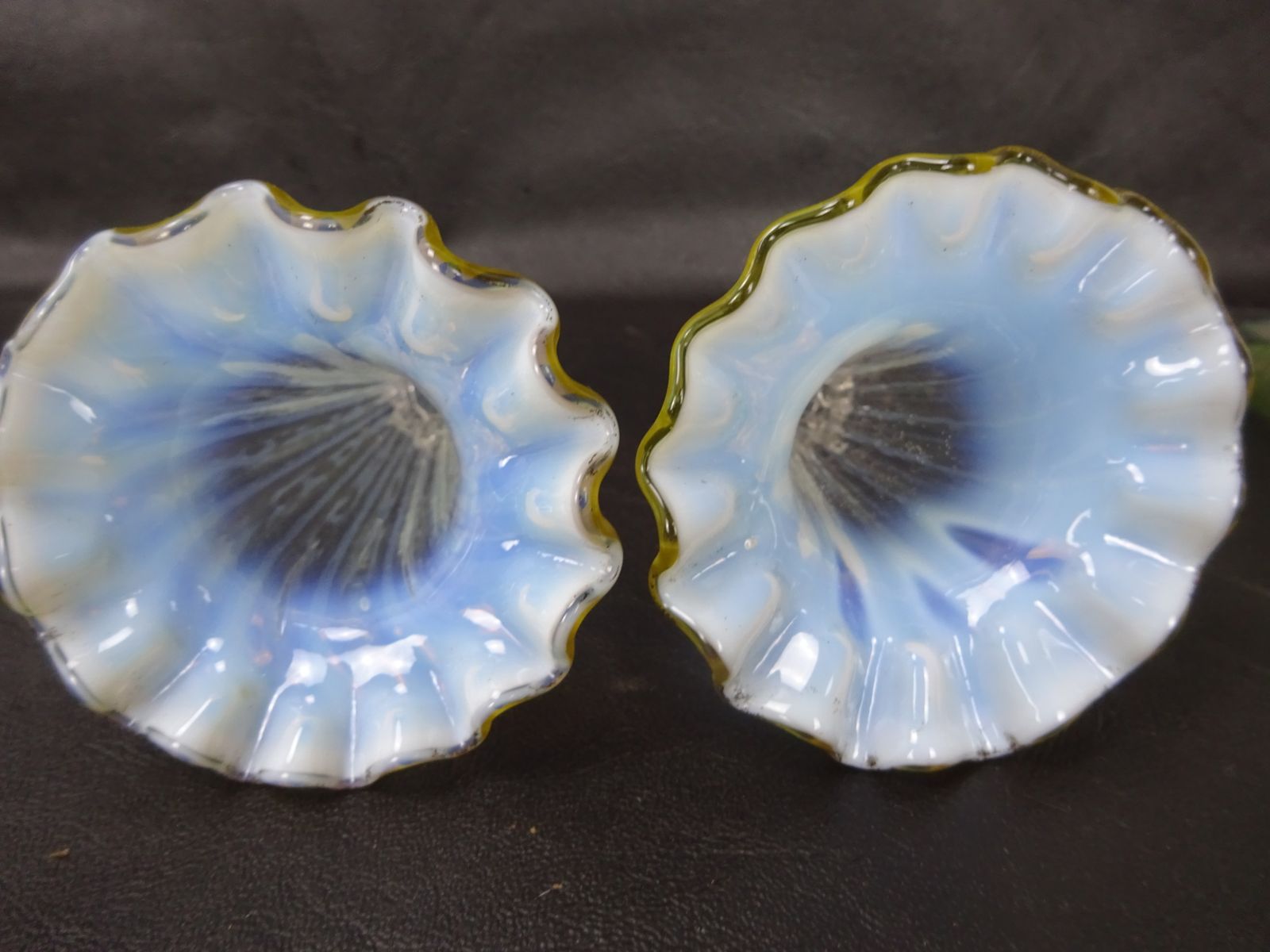 5 Victorian Green And Opalescent Fluted Glass Epergne Pieces (Amended Listing) photo for sale