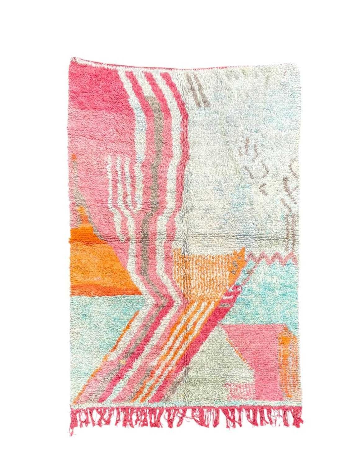 Boho Chic Moroccan Boujaad Wool Rug  Colorful Moroccan Berber Carpet Moroccan Interior Rug photo furniture