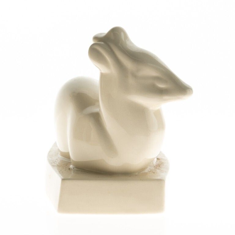 Wedgwood Art Deco Cream Glazed Ceramic Sculpture Of A Recumbent Fawn Designed By John Skeaping photo for sale