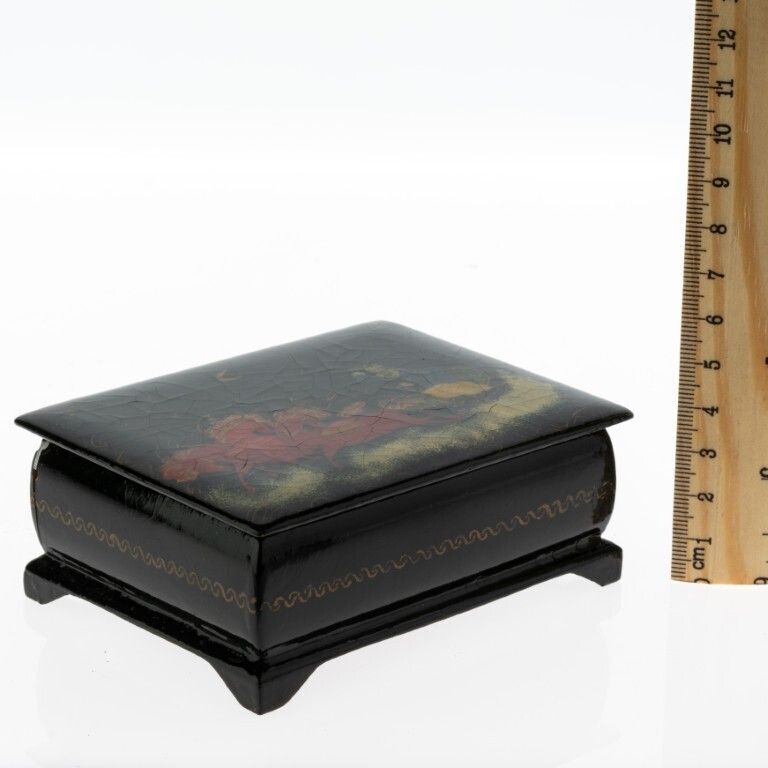 Antique Russian Papier Mache Lacquered Box With Hand Painted Sleigh photo furniture