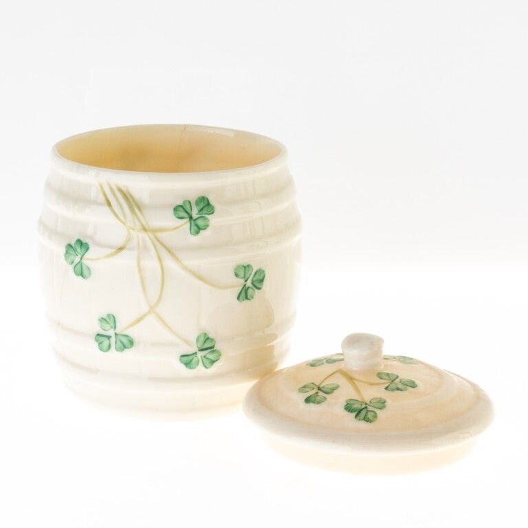 An Irish Belleek Porcelain Vase And Lidded Barrel Jar photo Home Decor