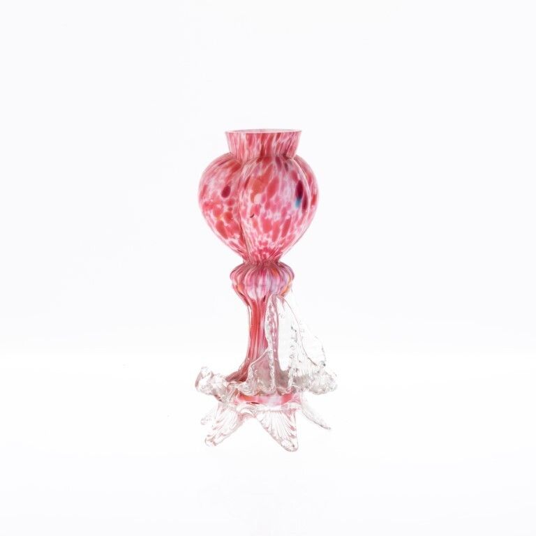 Antique Art Nouveau Bohemian Franz Welz Mottled Pink Hand Blown Glass Vase photo Home Decor