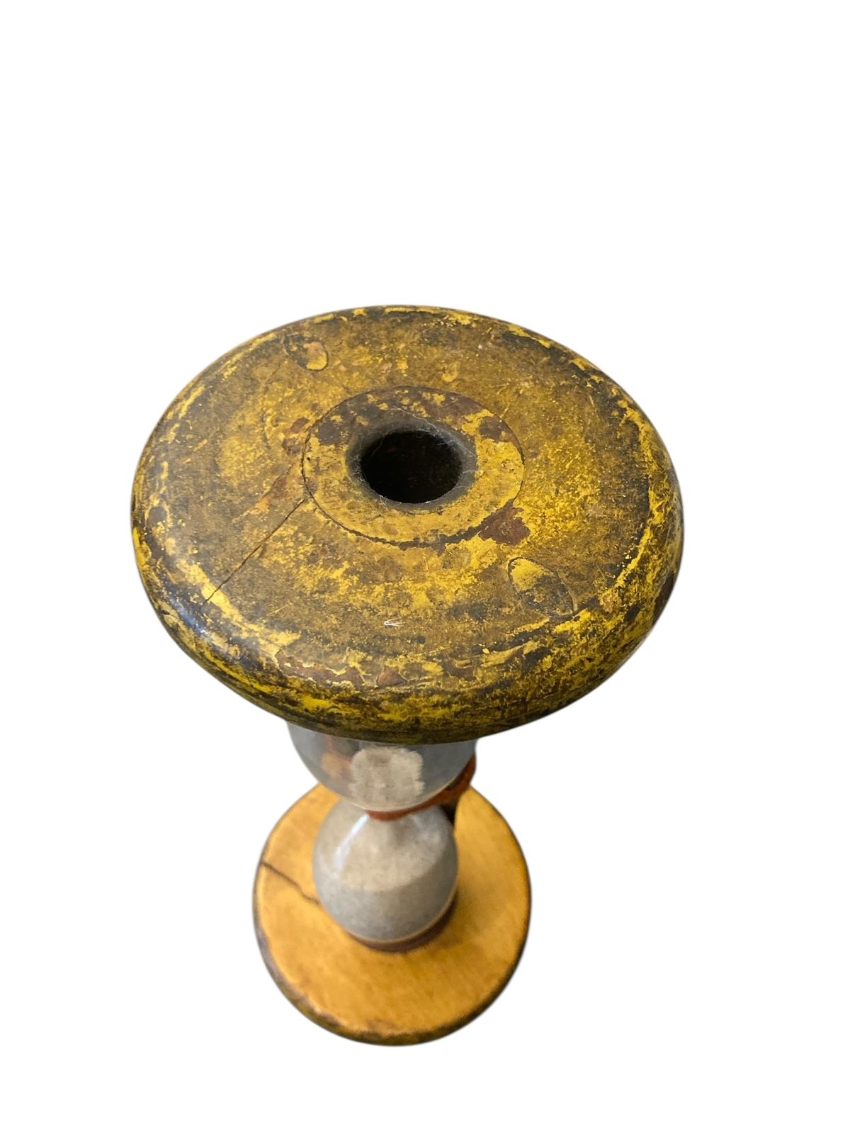 Vintage Handmade Egg Timer Hourglass In Wooden Textile Bobbin Spool 3min Timer photo furniture