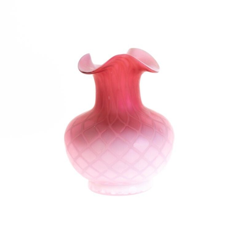 Antique Victorian Diamond Quilted Satin Glass Vase By Mt. Washington 19th Century photo Home Decor