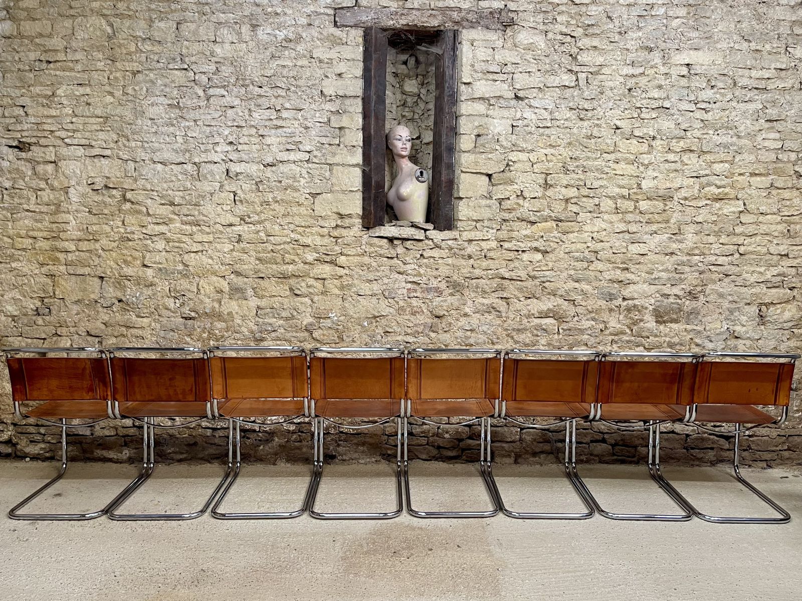 12 Dining Chairs Mart Stam Marcel Breuer S33 Set Of Twelve Fasem Chrome Tan Brown Cognac Leather Cantilever Bauhaus 12 Mid Century Dining Chairs photo furniture