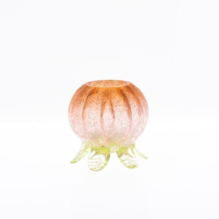 Antique Art Nouveau Crackle Glass Pumpkin Vase In The Manner Of Kralik