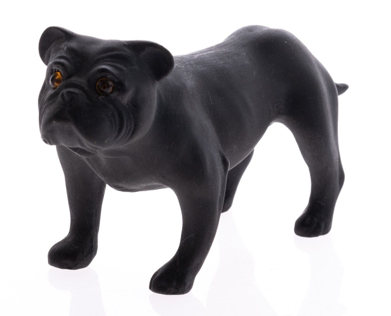 Rare Antique Wedgwood Black Basalt Jasperware Glass Eyed Bulldog Sculpture By Herbert Knight Ca. 1911