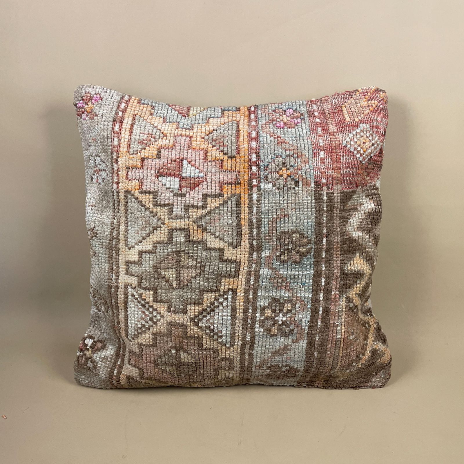 Antique Kilim Cushion Moroccan Rug Carpet Pillow Feather Filled Handwoven Patterned 48x48cm Traditional Scatter Vintage Square Pattern