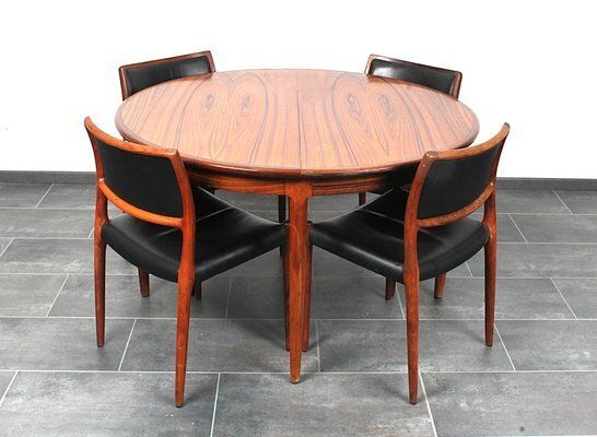 Møller Rosewood Set Of Table And Chairs Model 80 By Niels Otto (N. O.) Møller For J.L. Møllers, 1960s, Set Of 5 photo for sale