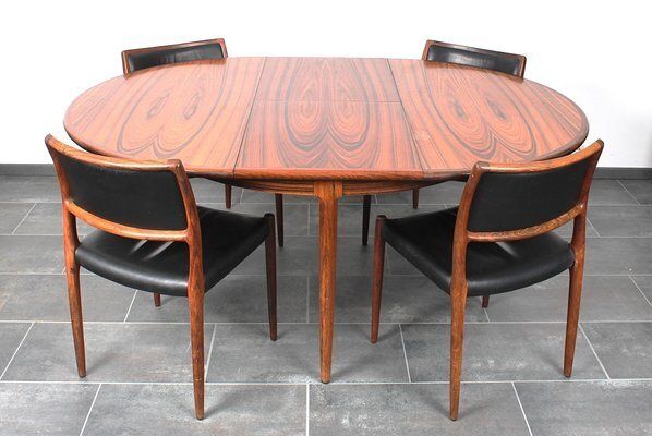 Møller Rosewood Set Of Table And Chairs Model 80 By Niels Otto (N. O.) Møller For J.L. Møllers, 1960s, Set Of 5 photo 3746.0