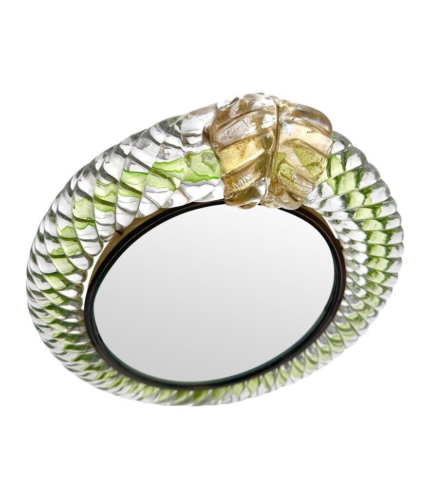 photo for sale An Orignal 1940s Barovier & Toso Torchon Murano Glass Framed Mirror With Foglio D'oro Crest