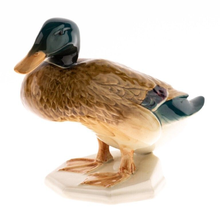 Mid Century Hand Painted Glazed Porcelain Pottery Ceramic Figure Of A Duck