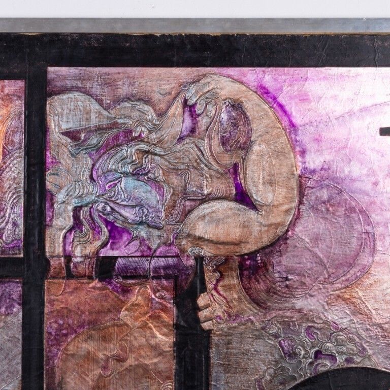 Large German Abstract Mixed Media Painting Ca. 1978 photo furniture