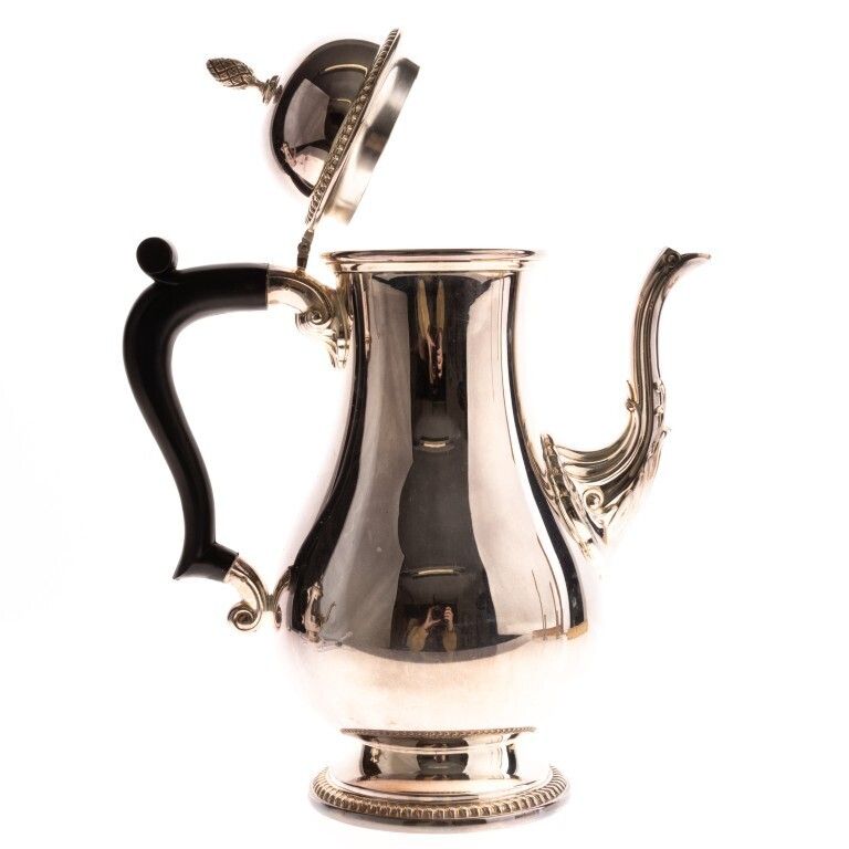 Mid Century Elizabeth II English Silver Plated Coffee Pot By Barker Ellis