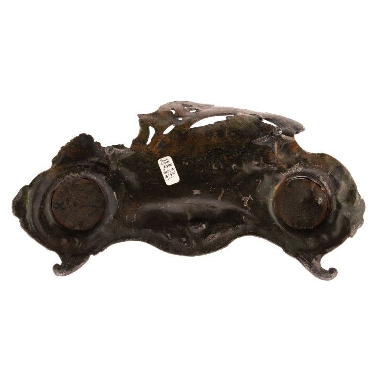 Antique French Art Nouveau Cold Painted Bulldog Pewter Inkwell Ca. 1900 photo furniture