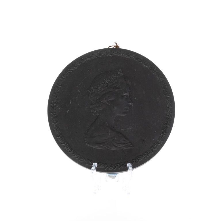 Wedgwood Black Basalt Jasperware Queen Elizabeth II Portrait Medallion Wall Plaque